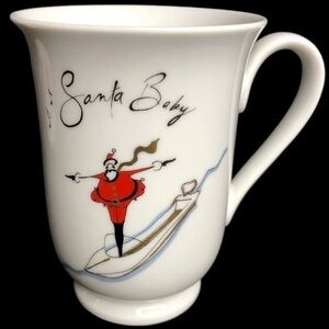 Pottery Barn 4 1/2” Whimsical Santa Baby Holiday Christmas Mug in EUC